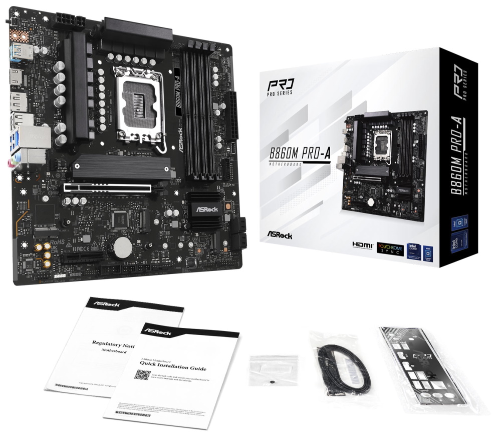 ASRock B860M Pro-A / Intel B860 / LGA1851 / 4x DDR5 / 3x M.2 / HDMI / DP / USB-C / mATX